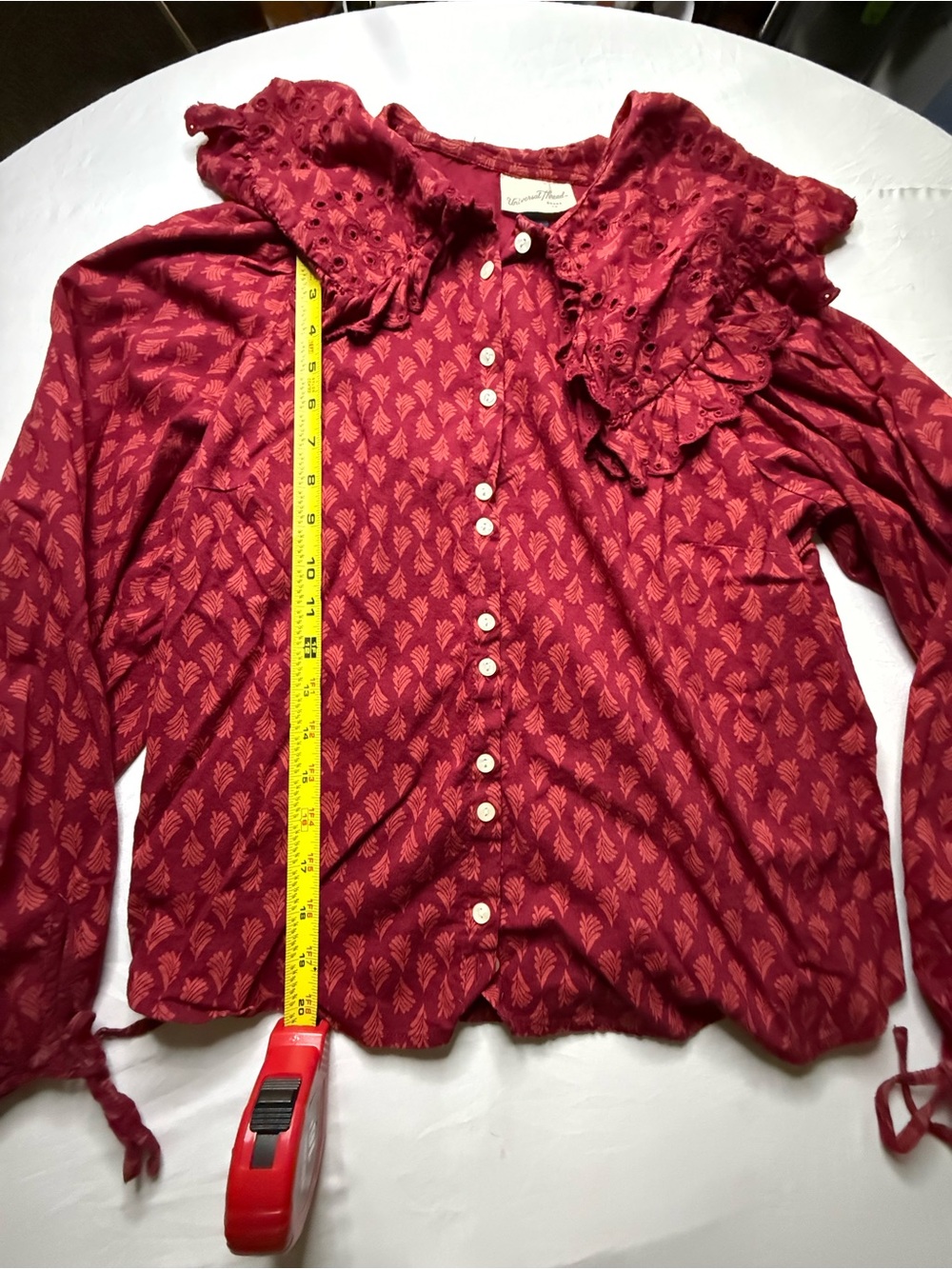 Universal Thread Red Ruffle-Yoke Button Front Blouse - Picture 2 of 3